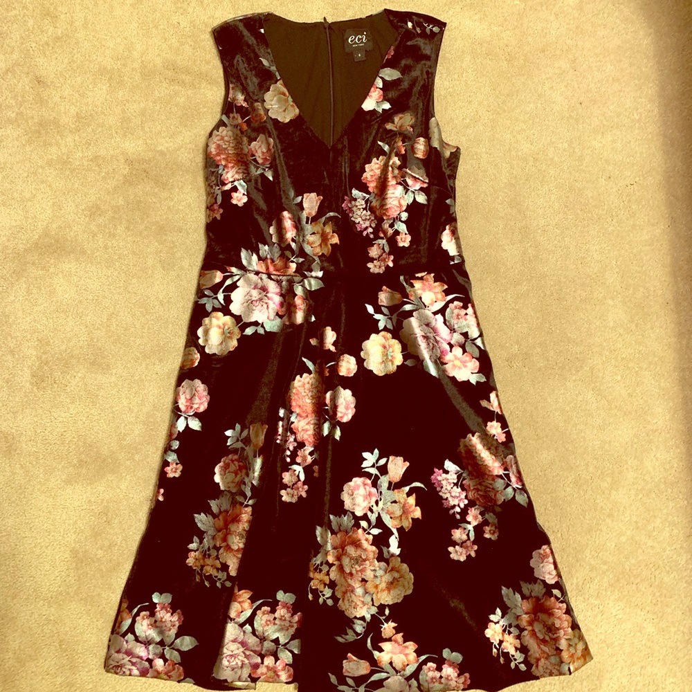 Velvet V neck dress